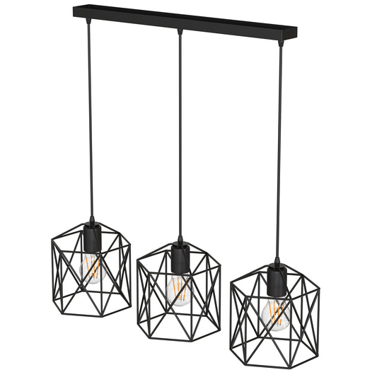 Industrial Farmhouse 3-Light Pendant Lighting,Geometric Design Adjustable Dining Room Light Fixtures For Kitchen Bar Cafe