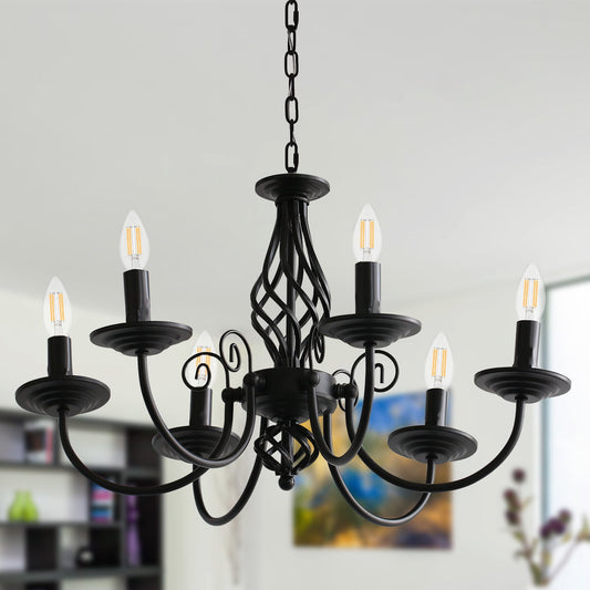 YANSUN 6-Light Modern Farmhouse Classic Candlestick Chandelier Island Pendant Light,Black/Bronze