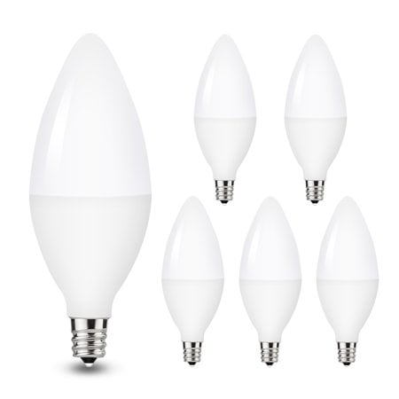 YANSUN 5W E12 Candelabra LED Light Bulbs, 60W Equivalent, Daylight White 5000K, Kitchen Light for Home Bulb, Ceiling Fan Lights, Chandelier Lighting, Dimmable Pack of 5