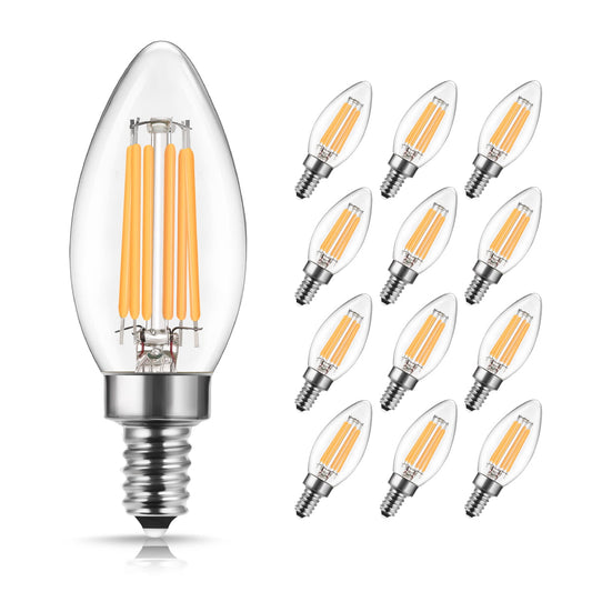 E12 Base C35/B11 Candelabra LED Bulbs, 4.5W, Equivalent 40W, Warm White 2700K, 450LM, Dimmable Decorative LED Filament Bulbs for Cafe, Dining Room, UL Listed(12 Pack)