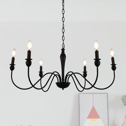 6-light Vintage Style Chandelier Hanging Candle Light Lamp Farmhouse Pendant Fixtures For Livingroom Bedroom