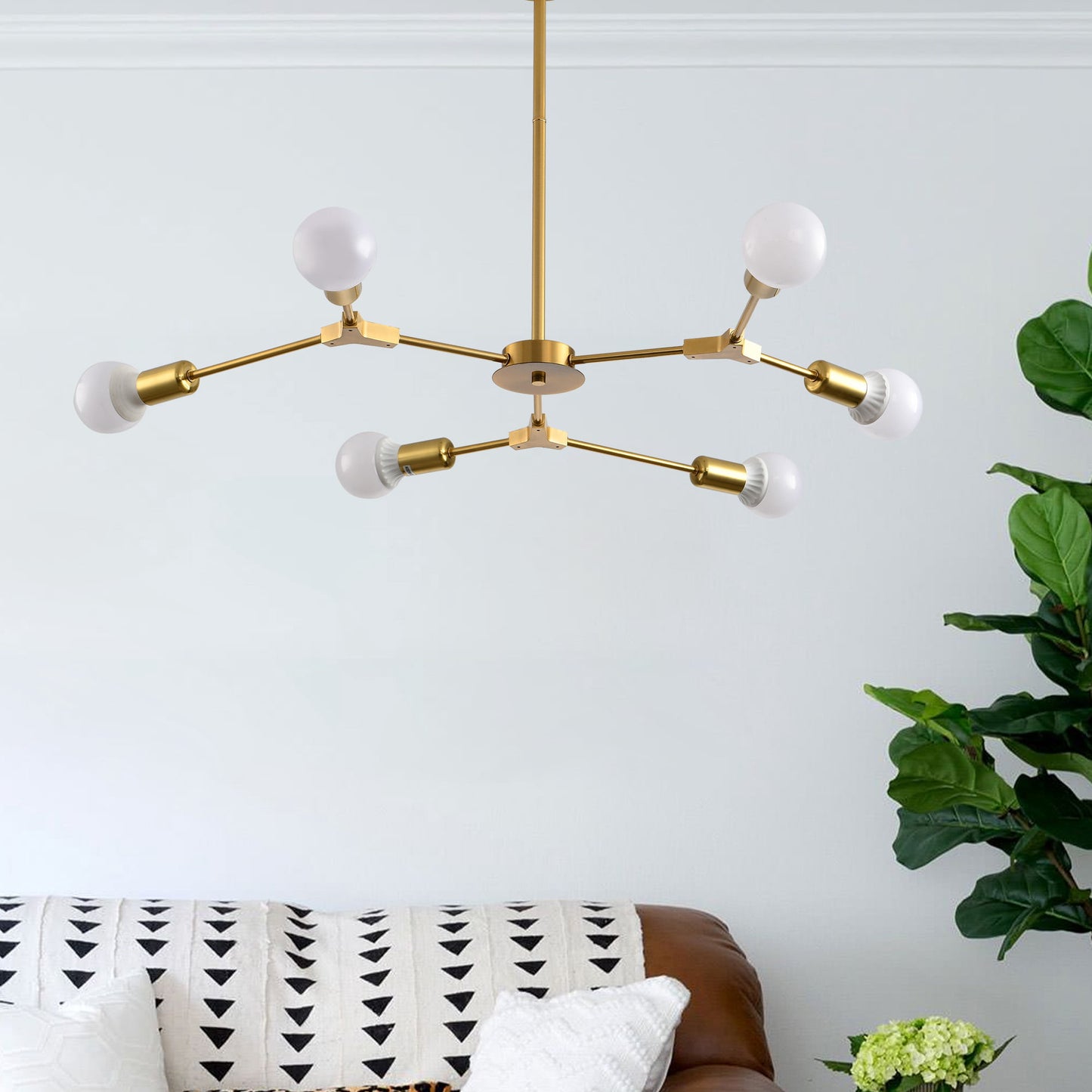 Modern Sputnik Chandelier Ceiling Light Fixture, 6 Lights Semi Flush Mount Ceiling Lamp for Bedroom Living Room Dining Room Kitchen Hallway Entryway