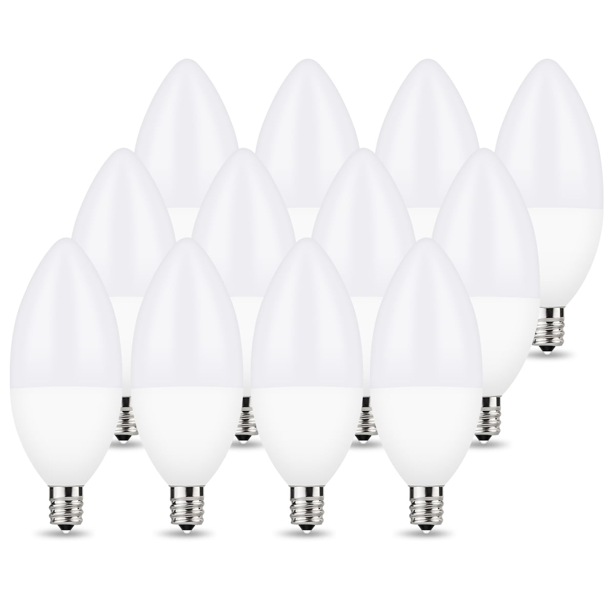 E12 LED Candelabra Light Bulbs, 60W Equivalent Ceiling Fan Bulb Chandelier Bulbs, Daylight White 5000K Candle Lights, 6W 550 Lumens, Pack of 12