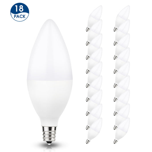 YANSUN LED E12 Candelabra Light Bulbs, 6 Watts 60W Equivalent, Daylight White 5000K, Chandelier Bulbs for Table Lamp, Chandelier, Ceiling Fan, Kitchen, 18 Pack