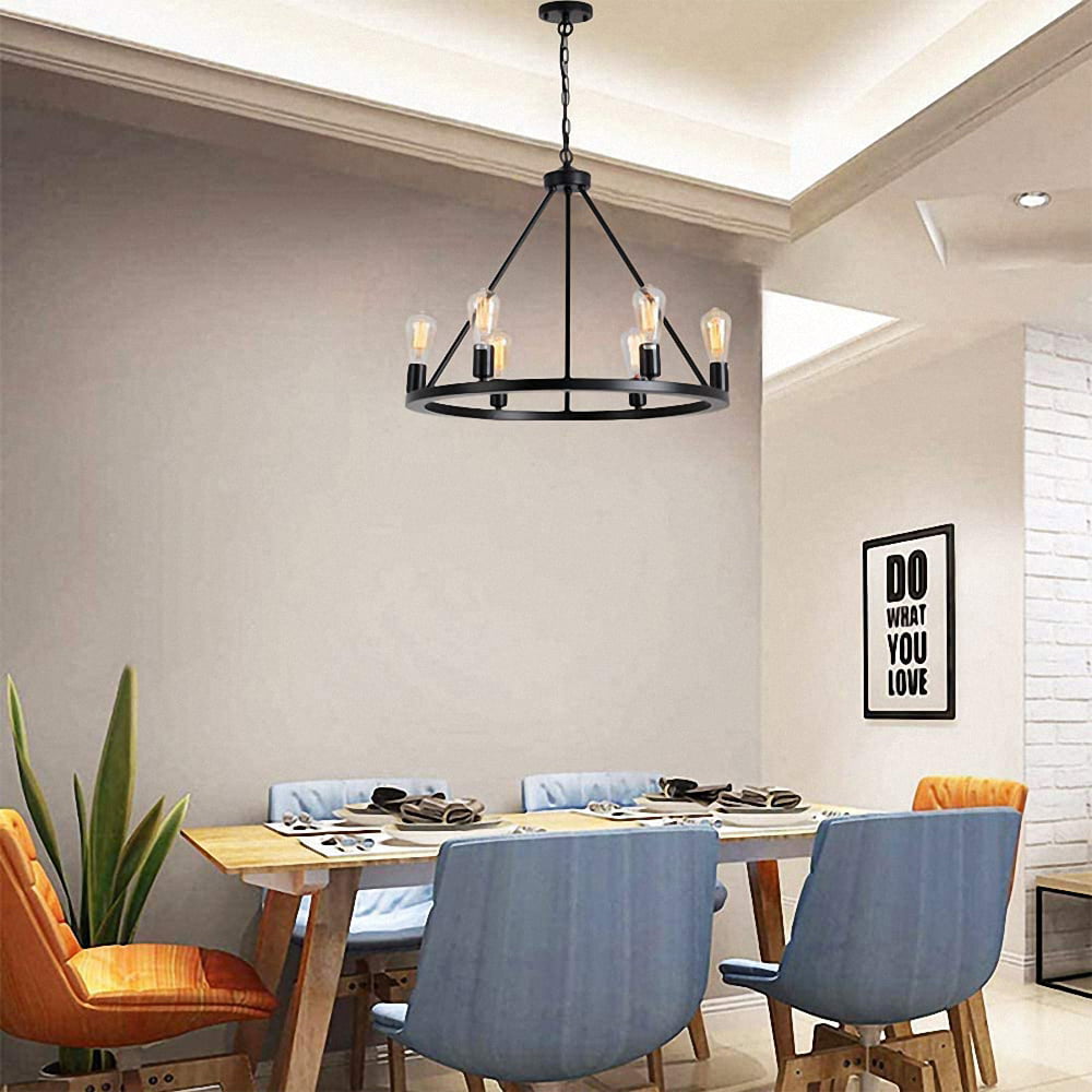 YANSUN 6 Light Wagon Wheel Chandelier,Industrial Light Celling Light,Farmhouse Iron Chandelier For Bedroom Livingroom