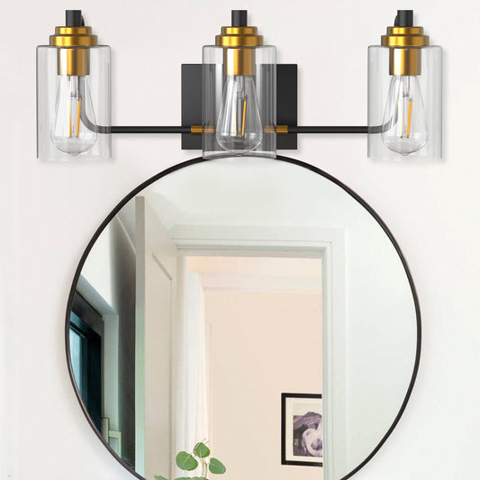 3-Light Wall Sconce Modern Bathroom Vanity Light Fixtures with Clear Glass Shade,Black and Gold
