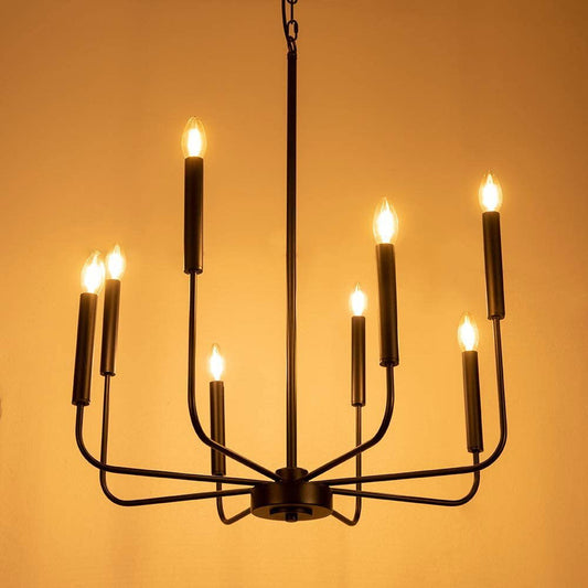 Black Chandeliers, 8-Light Candle Pendant Light Fixtures Vintage Industrial Hanging Lighting Modern Chandelier for Dining Room Living Room Kitchen Island Bedroom, Matte Black