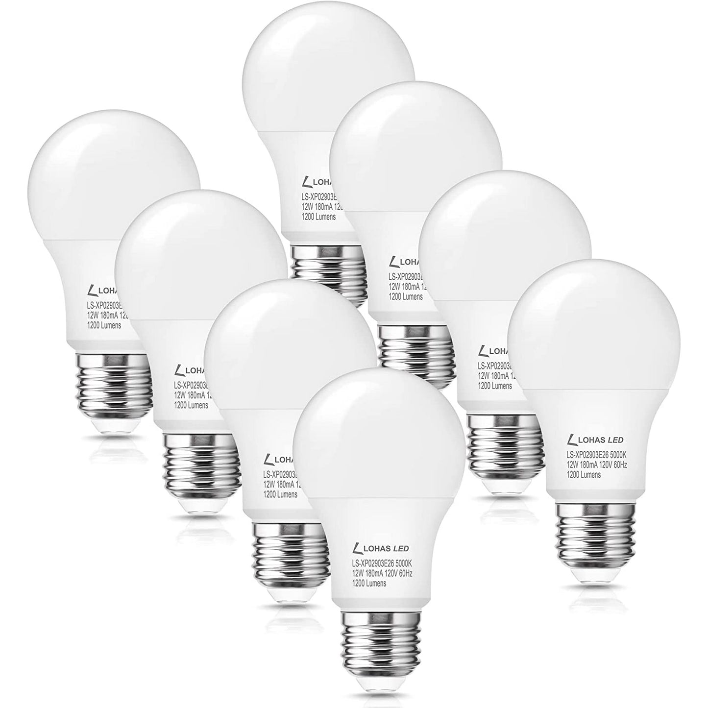 8-Pack Dimmable A19 LED Light Bulb, Daylight White 5000K LED Bulbs ,12Watt(75W-100W Equivalent), 1200LM Edison Bulb, E26 Medium LED Bulb