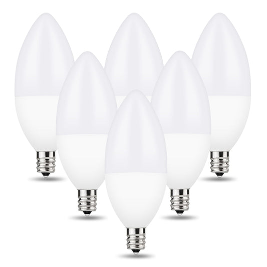 YANSUN E12 LED Candelabra Light Bulbs, 6W, Equivalent 60W Incandescent Bulb, 550 Lumens, Daylight White 5000K, Candelabra Base, 6 Pack