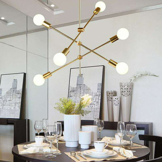 6 Light Sputnik-Inspired Chandelier,Gold Modern Chandelier Pendant Lighting for Kitchen Island Bedroom Living Room