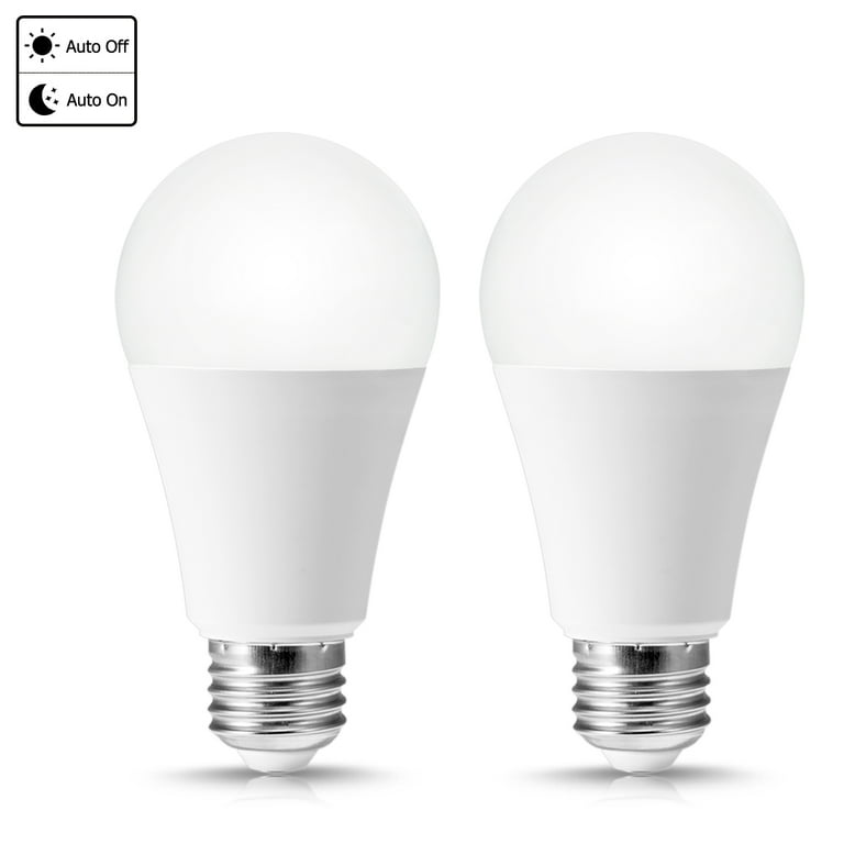 12W Dusk to Dawn Light Bulbs, 1000LM(100W Equivalent), 5000K Daylight, E26 A19 Automatic Sensor LED Bulbs, for Porch Garage Garden Patio, 2-Pack
