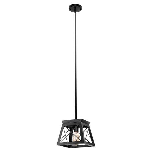 Black Farmhouse Iron Cage Lantern Pendant Light Vintage Decoration for Foyer, Kitchen Island, E26 Base, 1 Light