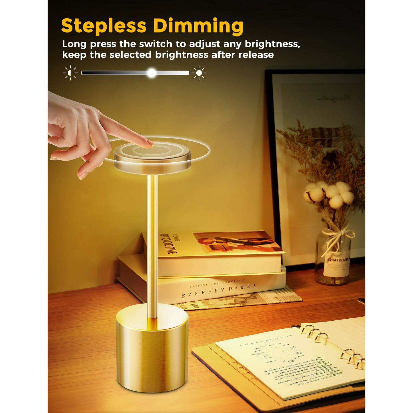 Cordless Table Lamps, Touch Light Battery Powered USB Rechargeable Portable Wireless Bedside Lamps Decoration Lights