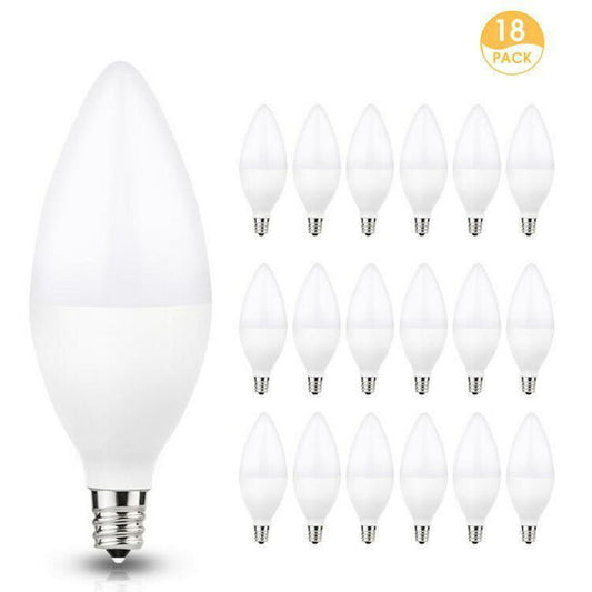 YANSUN E12 Light Bulbs, LED Candelabra Light Bulbs 60 Watt Equivalent, 5000K Warm White LED Chandelier Bulbs, Decorative Candle Base E12 Non-Dimmable, UL Listed, Pack of 18