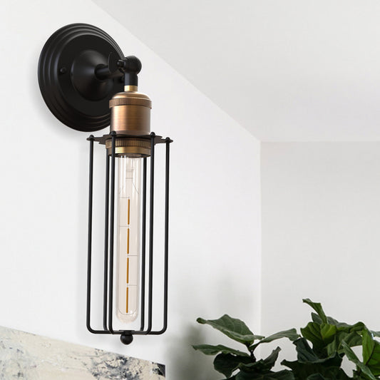 1-Light Cage Wall Sconce Black Industrial Outdoor Wall Sconce Wall Light Porch