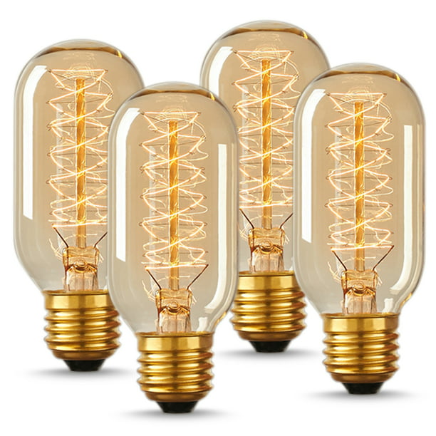 40W Edison Light Bulb, T45 Vintage Style, 2700K Warm White, E26 Base, Dimmable, Pack of 4