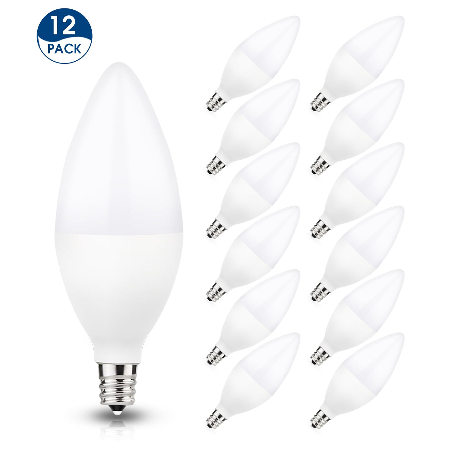 E12 Candelabra LED Light Bulbs, 6 Watts (60W Equivalent), Daylight White 5000K, Chandelier Bulbs for Table Lamp, Chandelier, Ceiling Fan, Kitchen, 12 Pack