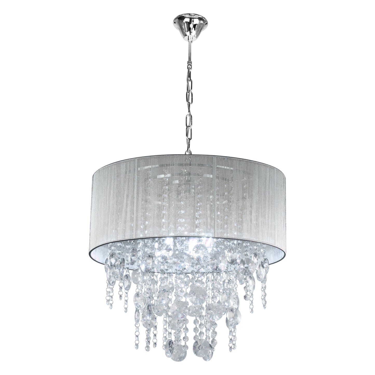 22" H Modern Crystals Chandelier Light With Shade,Crystal 5-light Drum Chandelier,E26 Base,Pendant Light Fixture, Sliver Finish