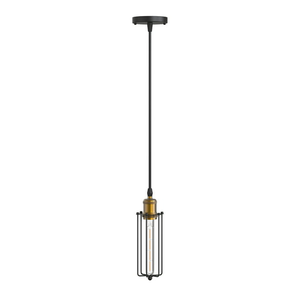 1-Light Black and Gold Caged Pendant Light Hanging Light Fixture For Foyer /Kitchen Island/Bar/Entryway-1PC