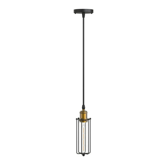 1-Light Black and Gold Caged Pendant Light Hanging Light Fixture For Foyer /Kitchen Island/Bar/Entryway-1PC