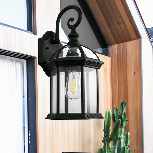 1-Light Outdoor Wall Sconce Textured Black Finish Lantern Modern Light for Clear Glass Shade for Exteriors Porch Patio Front Door Backyard