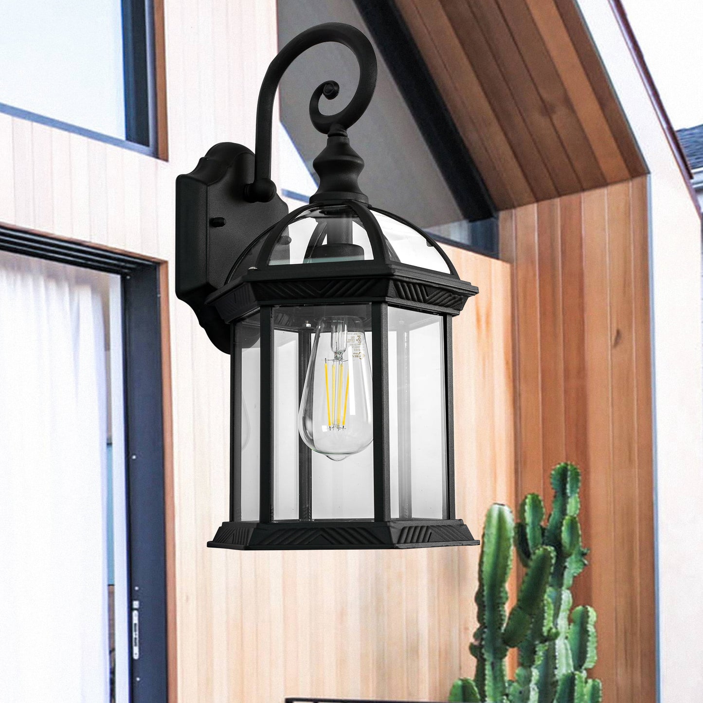 Outdoor Lantern Wall Light With Glass Shade for Exteriors Porch Patio Front Door Backyard