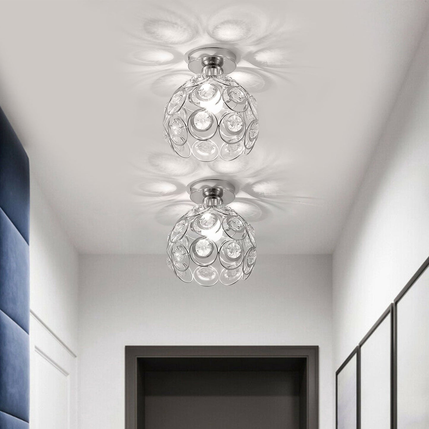 1-Light Silver Romantic Flush Mount LED Ceiling Light Fixture,Modern Crystal Chandelier Lighting, Celling Lamp for Bedroom,Bar,,Bathroom, Living Room