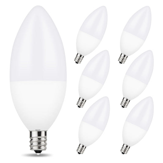 LED Dimmable Candelabra Light Bulbs, 60W Equivalent(6W), 5000K Daylight White, E12 Base, Ideal for Chandeliers, Ceiling Fan Lights, Sconces, Pack of 6