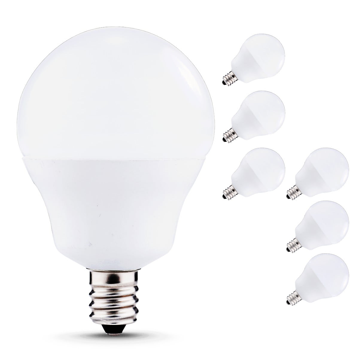 E12 Candelabra LED Light Bulb, 6 Watts, 60W Equivalent Globe LED Light Bulbs Warm White 5000K 500LM for Bathroom, Living Room, Bedroom, Pack of 6