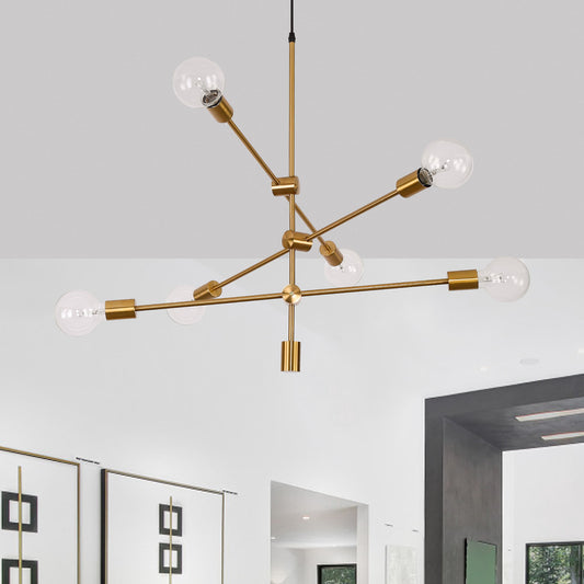 Sputnik Chandelier 6 Lights Modern Pendant Lighting Ceiling Light Fixture, Brass, Bedroom Living Room Kitchen Hallway,Gold