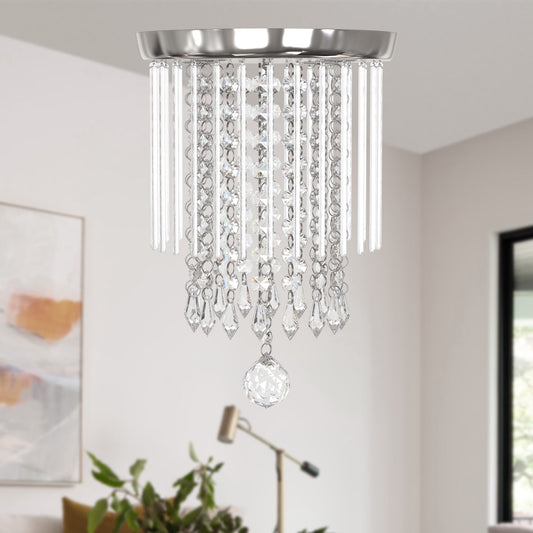 Silver Spiral Crystal Chandelier, Modern K9 Crystal Flush Mount Chandelier Raindrop Ceiling Lamp Lighting Fixtures for Livingroom Dining Room Hallway Stairway Foyer