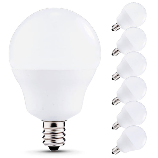 YANSUN LED Globe Light Bulbs 60W, 6W, 5000K Warm White, E12 Candelabra Base, 500LM, UL Listed, CRI 80+, Pack of 6