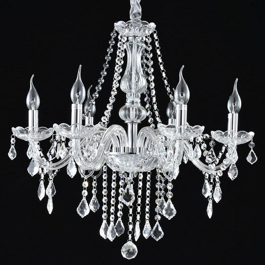 YANSUN Crystal Chandelier 6 Lights Elegant Pendant Ceiling Lamp for Dining Room Living Room Decoration with Chains