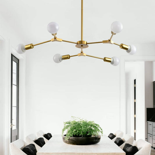 Sputnik Light Fixture 6-Lights,Chandelier Gold Chandelier Metal Semi Flush Mount Ceiling Light for Bedroom Living Room Hallway