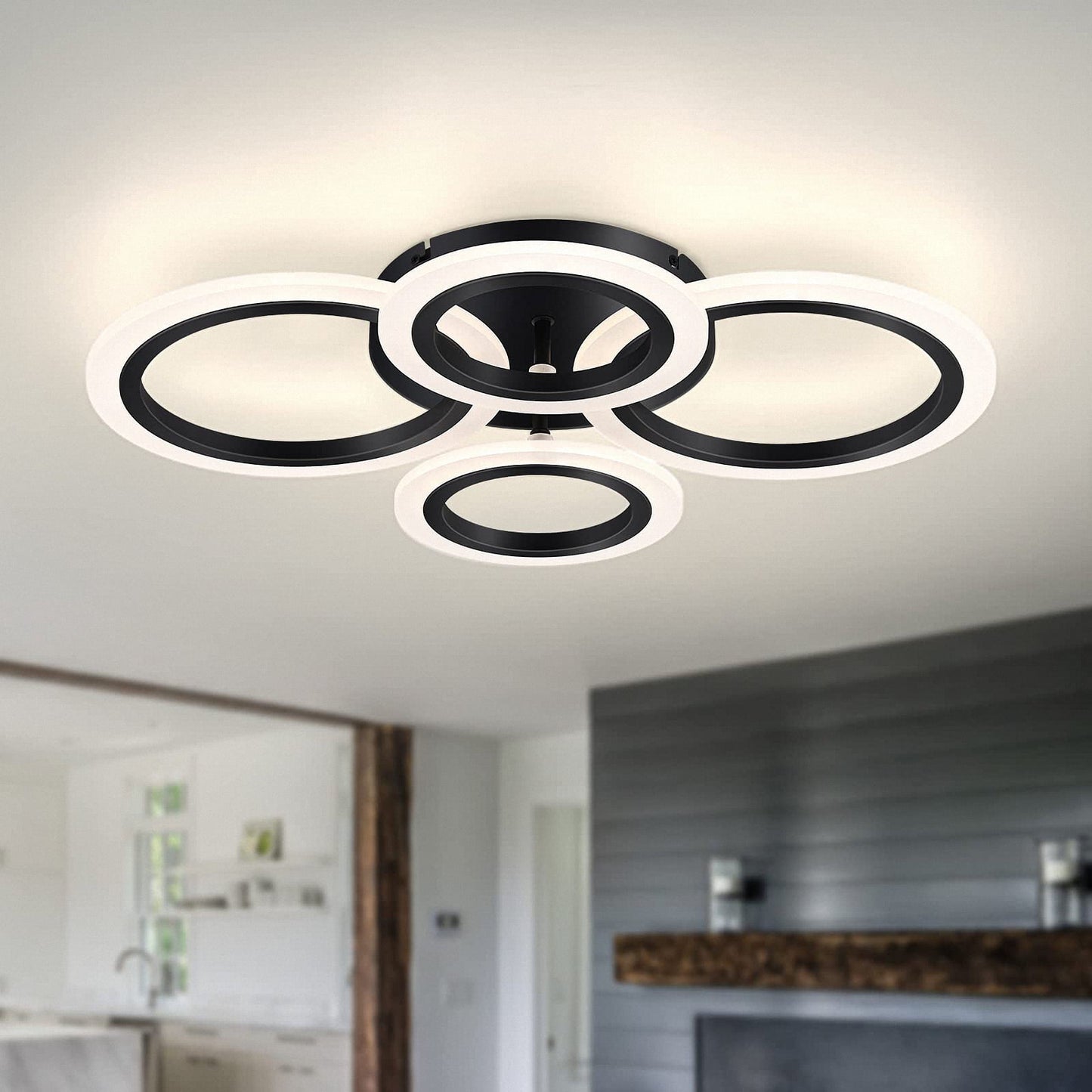 Modern LED Ceiling Light, 4 Rings Ceiling Lamps , Recessed Mount Lighting,Close to Ceiling Light Fixtures, for Living Room Bedroom Dining Room Home Office