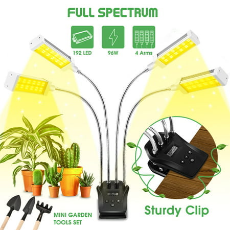 4 Head Grow Lights Full Spectrum Plant Grow Light with Timer, Plant Growing Lamps for Seedlings Adjustable Goose neck & Desk Clip On, 4 Switch Modes 10 Brightness Settings