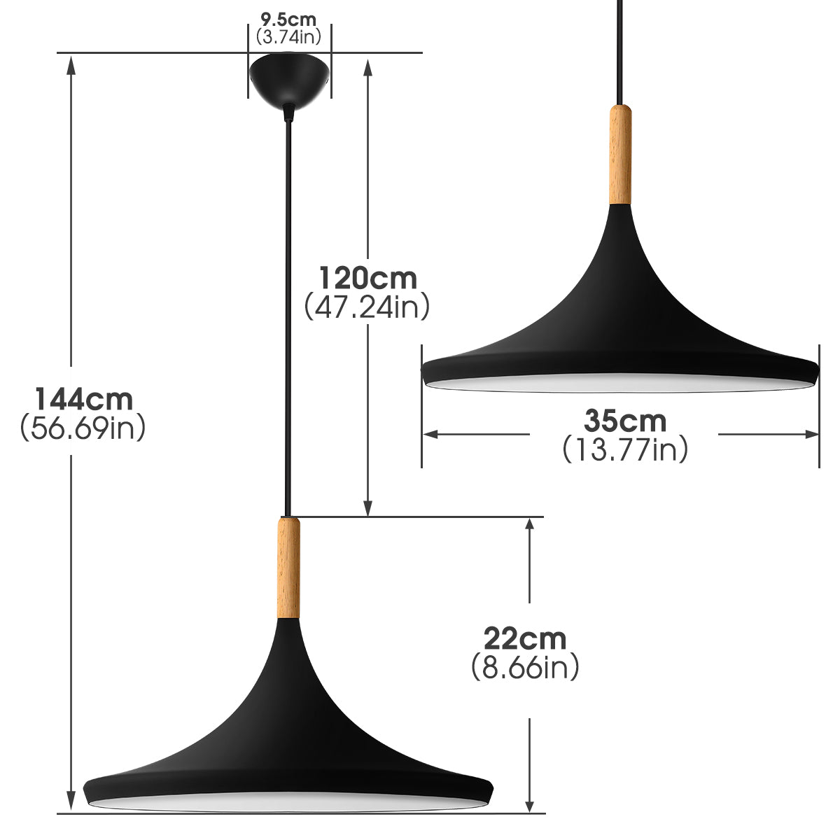 1-Light Matte Black Pendant Light, 14.2inch Wide Ceiling Fixture, Industrial Style