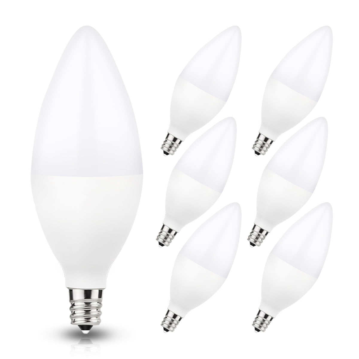 YANSUN E12 LED Candelabra Light Bulbs 6W, Warm White 5000K Chandelier Bulbs, 60 Watt Equivalent, 550 Lumens, E12 Base, 6 Pack