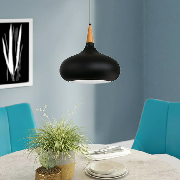 YANSUN 1-Light Matte Black Pendant Light, Elegant Chandelier£¬Black And Wood Finish