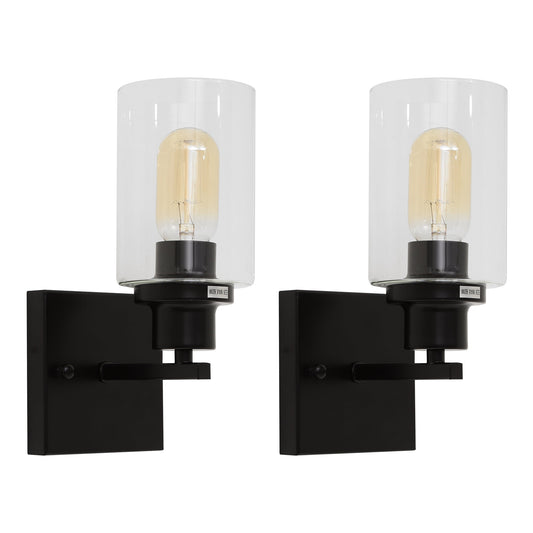 Set of 2 Wall Sconces for Bathroom, Modern Vanity Light Fixtures, Wall Mount Lighting Lanterns, Farmhouse Wall Lights with Clear Glass Shade for Bedroom Living Room Mirror Hallway Kitchen