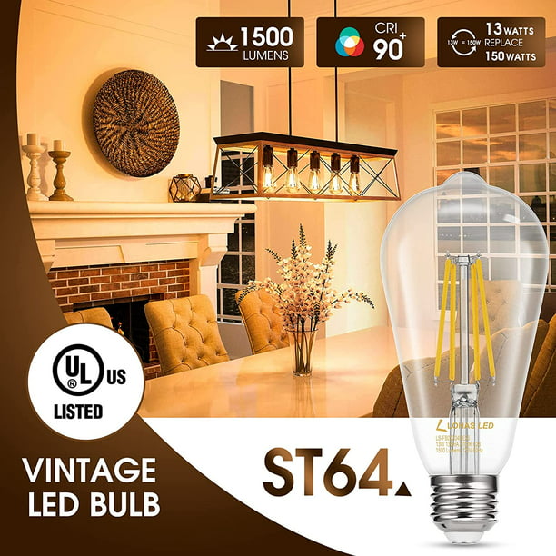 E26 ST64 Dimmable Vintage Bulb Edison LED Bulb,13W,150W Equivalent,2700 K Warm White,1500 LM