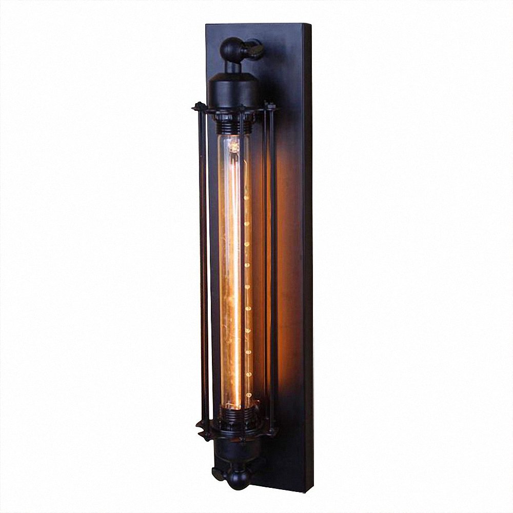 1-Light Wall Light Fixture Industrial Tube Ceiling Light with Metal Cage in Black Edison Flute Light for Hallway Porch Cabinet