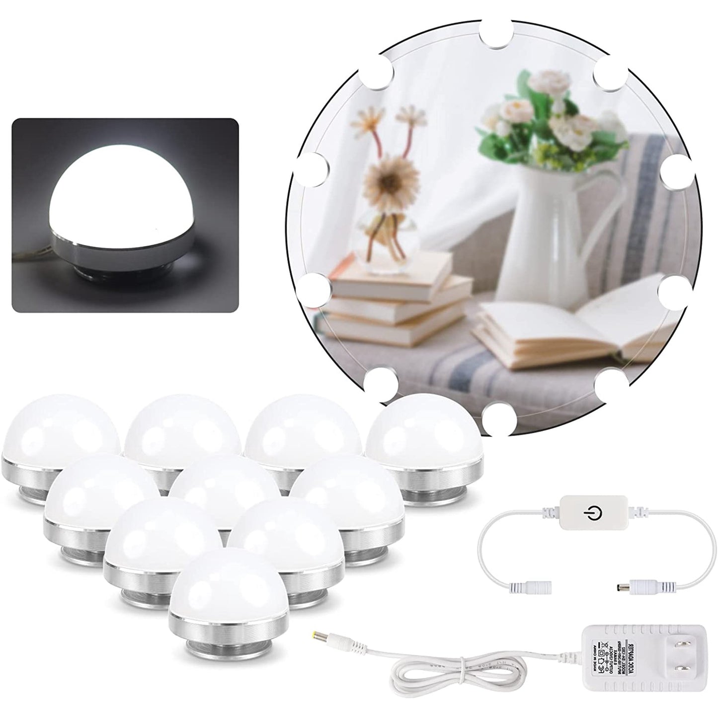 Mirror Lights Kit with 10 Dimmable LED Light Bulbs for Makeup Dressing Table Set,Daylight White