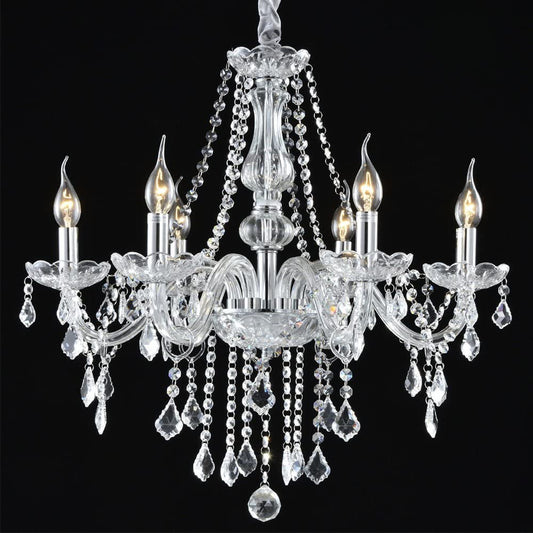 6 Light Crystal Chandelier,Elegant Modern Ceiling Light Lamp Pendant Fixture Lighting,24.5*22 inch