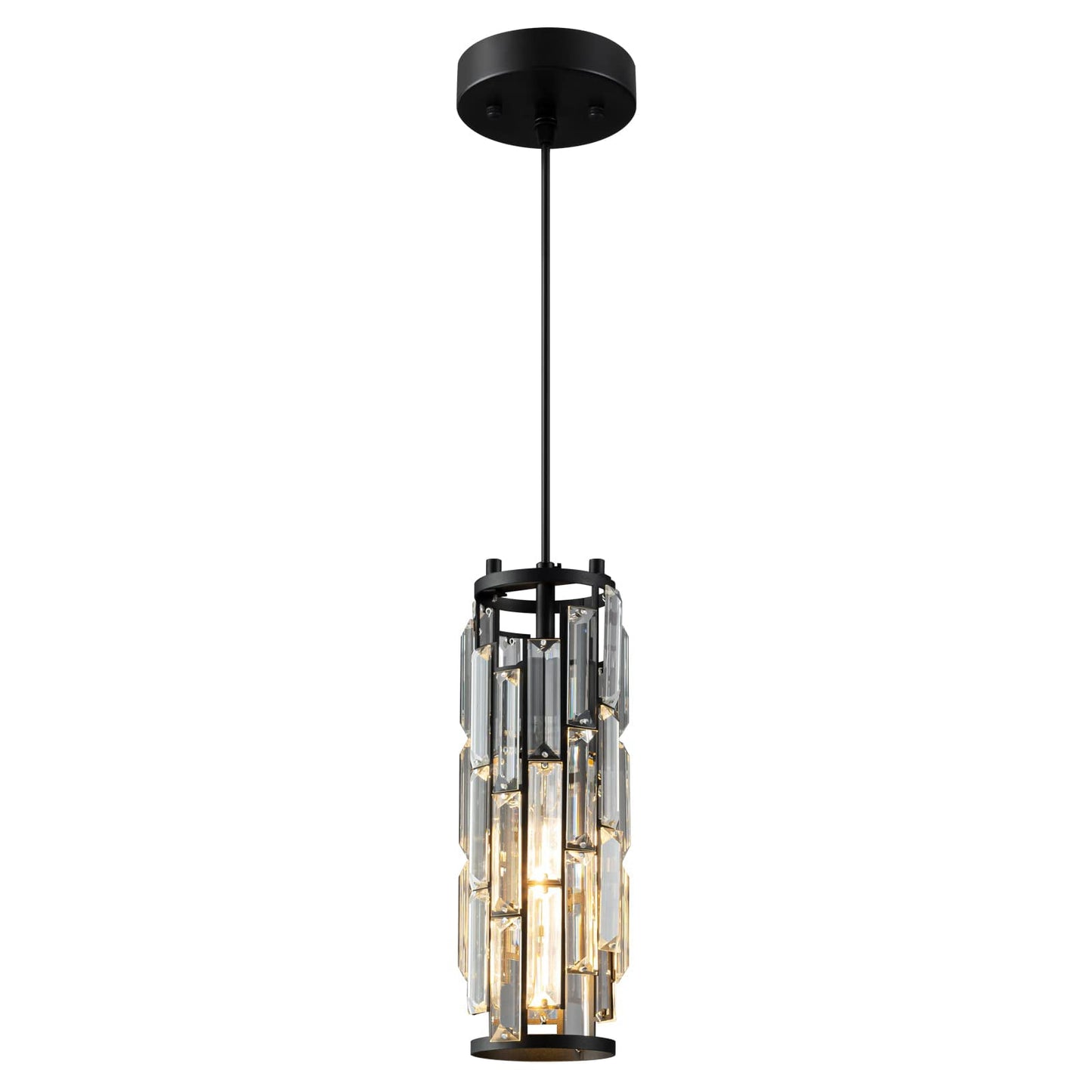 1-Light Crystal Modern Pendant Light, Adjustable Height Light Fixture for Kitchen Island Dinning Room Bedroom