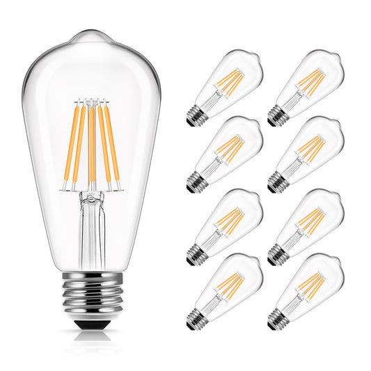 ST58 Vintage LED Light Bulbs 60W Equivalent Warm White 2700K, 6W Edison Filament Bulbs 600LM E26 Base Lamp for for Bedroom, Living Room, Dinning Room 4/8 Pack