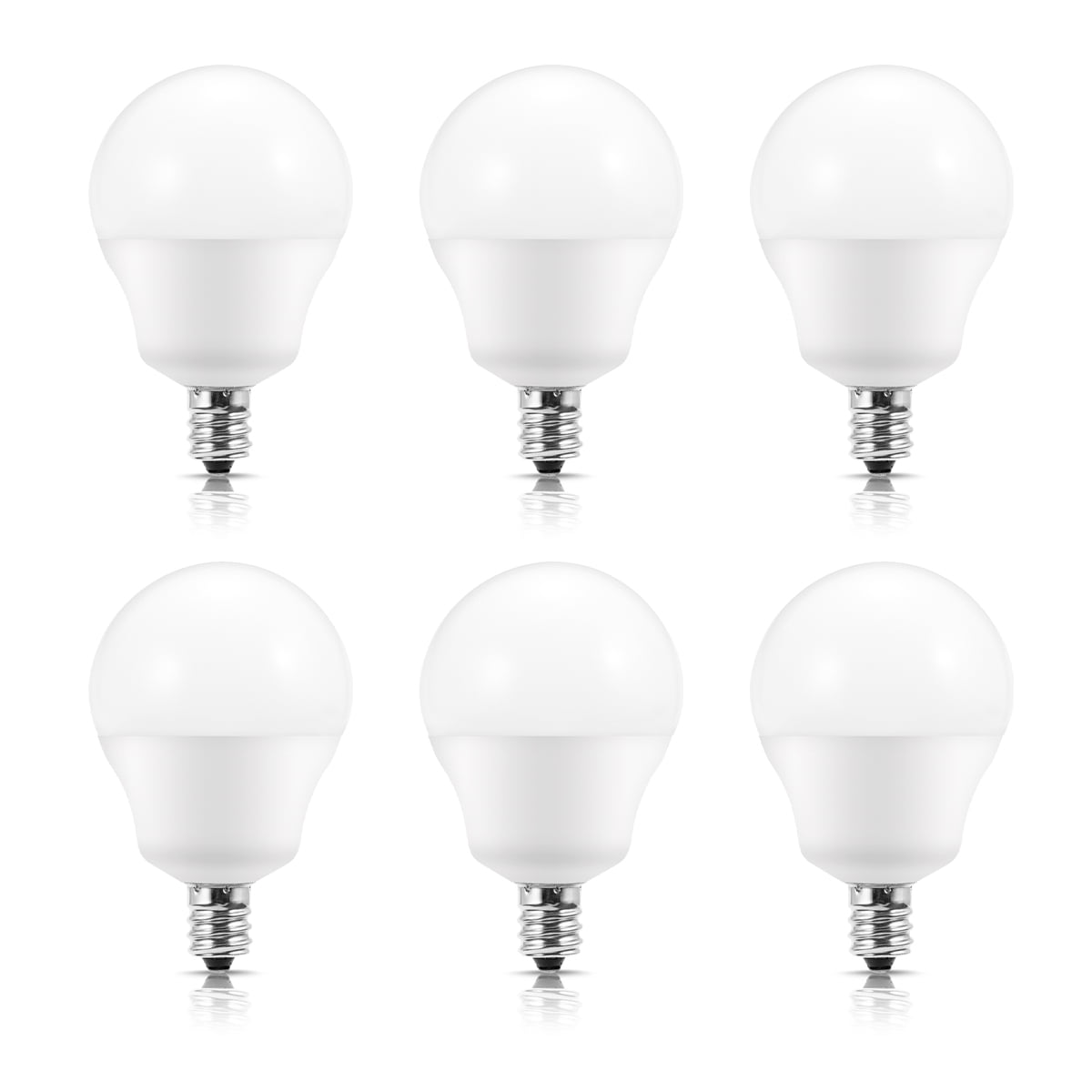 E12 Base LED Bulb 6W, 5000K Warm White, 550LM, 50W Equivalent Bulbs for Home Lighting, Ceiling Fan, Living Room, E17 Intermediate Base, Not Dimmable, 6 Pack