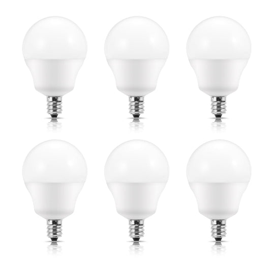 E12 Base LED Bulb 6W, 5000K Warm White, 550LM, 50W Equivalent Bulbs for Home Lighting, Ceiling Fan, Living Room, E17 Intermediate Base, Not Dimmable, 6 Pack