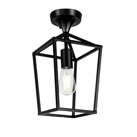 YANSUN 1-Light Farmhouse Retro Semi Flush Mount without Shade,Matte Black Cage Farmhouse Celling Lighting for Kitchen Islands, Corridors and Entryway