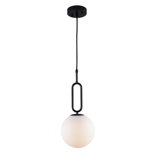 YANSUN 1-Light Black Globe Pendant,White Frosted Glass Lampshade,Adjustable Hanging Lighting Fixture for Kitchen Island Dining Bedroom